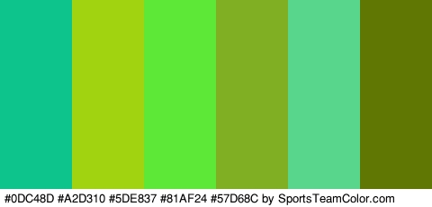 #0DC48D #A2D310 #5DE837 #81AF24 #57D68C #607703 Colors