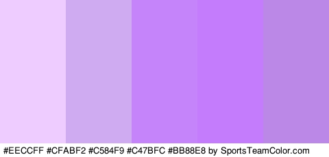 #EECCFF #CFABF2 #C584F9 #C47BFC #BB88E8 Colors