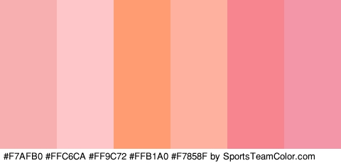 #F7AFB0 #FFC6CA #FF9C72 #FFB1A0 #F7858F #F296A8 Colors