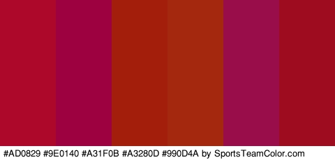 #AD0829 #9E0140 #A31F0B #A3280D #990D4A #9E0C20 Colors