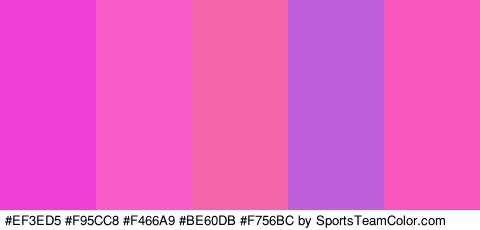 #EF3ED5 #F95CC8 #F466A9 #BE60DB #F756BC Colors