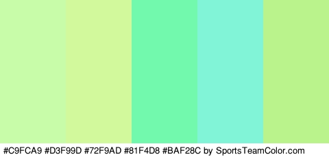 #C9FCA9 #D3F99D #72F9AD #81F4D8 #BAF28C Colors