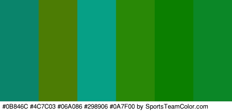 #0B846C #4C7C03 #06A086 #298906 #0A7F00 #0C8728 Colors