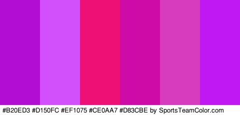 #B20ED3 #D150FC #EF1075 #CE0AA7 #D83CBE #BF18F2 Colors