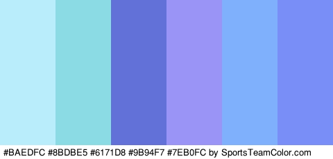 #BAEDFC #8BDBE5 #6171D8 #9B94F7 #7EB0FC #798EF7 Colors