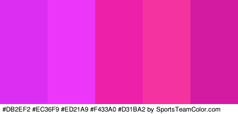 #DB2EF2 #EC36F9 #ED21A9 #F433A0 #D31BA2 Colors