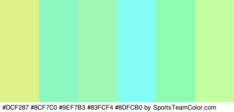 #DCF287 #8CF7C0 #9EF7B3 #83FCF4 #8DFCB0 #C3FFA0 Colors