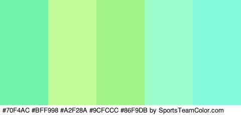 #70F4AC #BFF998 #A2F28A #9CFCCC #86F9DB Colors