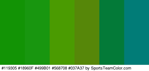 #119305 #18960F #499B01 #568708 #037A37 #027C76 Colors