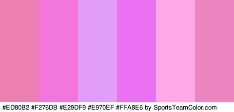 #ED80B2 #F276DB #E29DF9 #E970EF #FFA8E6 #ED84BF Colors