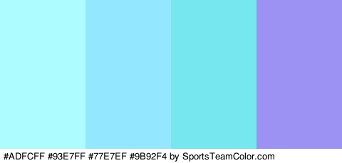 #ADFCFF #93E7FF #77E7EF #9B92F4 Colors