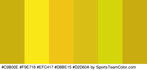 #C9B00E #F9E718 #EFC417 #D8BE15 #D2D60A #C9AD10 Colors