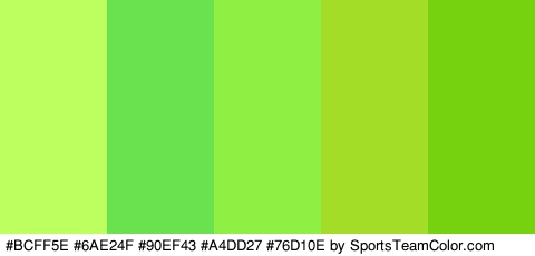 #BCFF5E #6AE24F #90EF43 #A4DD27 #76D10E Colors