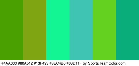 #4AA000 #80A512 #13F493 #3EC4B0 #63D11F #08AD79 Colors