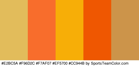 #E2BC5A #F96D2C #F7AF07 #EF5700 #CC944B Colors