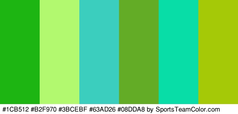 #1CB512 #B2F970 #3BCEBF #63AD26 #08DDA8 #A5C906 Colors