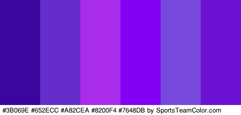 #3B069E #652ECC #A82CEA #8200F4 #7648DB #6C13D3 Colors