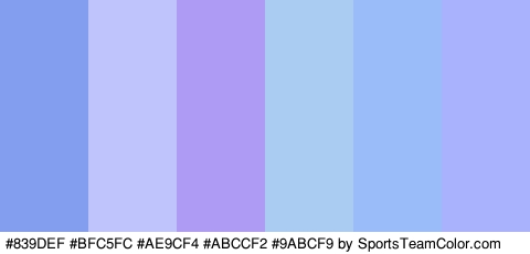 #839DEF #BFC5FC #AE9CF4 #ABCCF2 #9ABCF9 #A9B2FC Colors