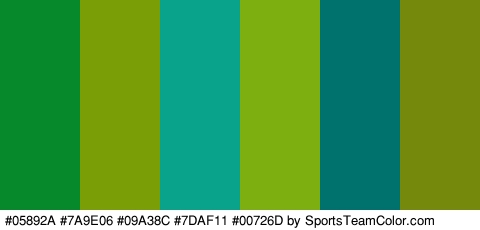 #05892A #7A9E06 #09A38C #7DAF11 #00726D #75890D Colors