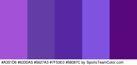 #A351D6 #633DA5 #5627A3 #7F53E0 #58087C Colors