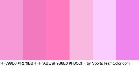 #F799D6 #F279BB #FF7ABE #F9B8E0 #FBCCFF #EF86ED Colors