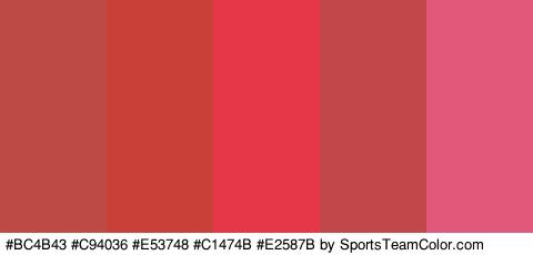 #BC4B43 #C94036 #E53748 #C1474B #E2587B Colors