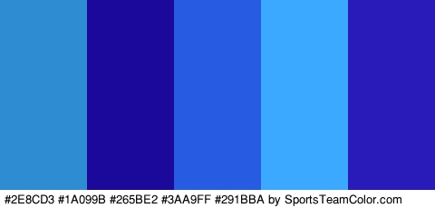 #2E8CD3 #1A099B #265BE2 #3AA9FF #291BBA Colors