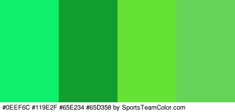 #0EEF6C #119E2F #65E234 #65D358 Colors