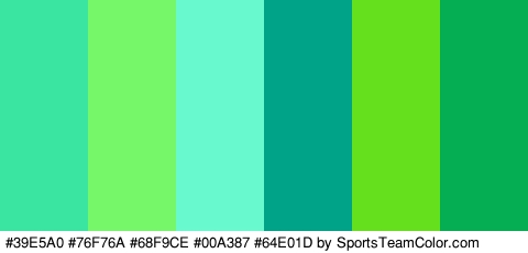 #39E5A0 #76F76A #68F9CE #00A387 #64E01D #05AD53 Colors