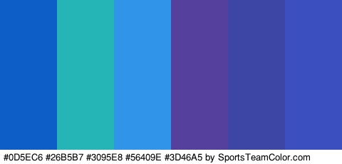 #0D5EC6 #26B5B7 #3095E8 #56409E #3D46A5 #3B4FBF Colors