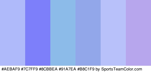 #AEBAF9 #7C7FF9 #8CBBEA #91A7EA #B8C1F9 #B7A6ED Colors