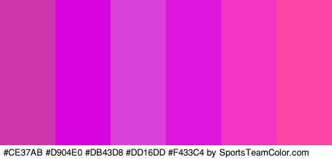 #CE37AB #D904E0 #DB43D8 #DD16DD #F433C4 #FC44A9 Colors