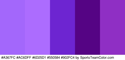 #A367FC #AC6DFF #6D25D1 #550584 #902FC4 Colors