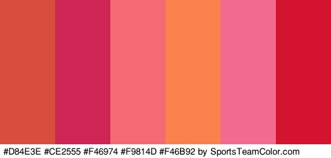 #D84E3E #CE2555 #F46974 #F9814D #F46B92 #D3132F Colors