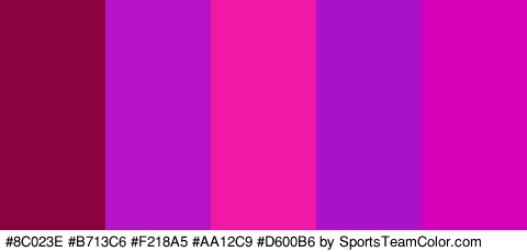 #8C023E #B713C6 #F218A5 #AA12C9 #D600B6 Colors