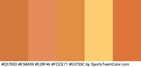 #D3793D #E58A59 #E28F46 #FCCE71 #E0753C Colors