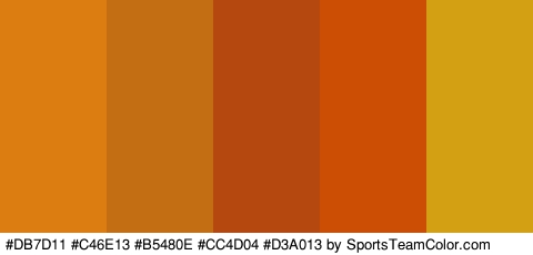 #DB7D11 #C46E13 #B5480E #CC4D04 #D3A013 Colors