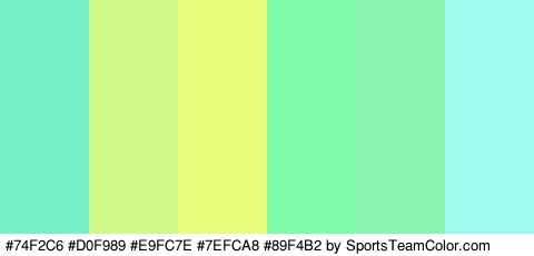 #74F2C6 #D0F989 #E9FC7E #7EFCA8 #89F4B2 #9FF9EF Colors