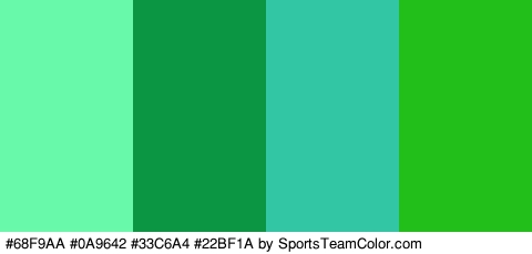 #68F9AA #0A9642 #33C6A4 #22BF1A Colors