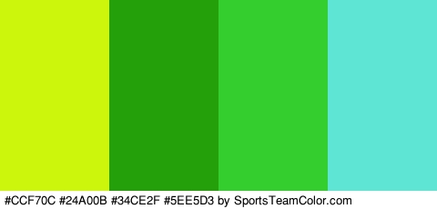 #CCF70C #24A00B #34CE2F #5EE5D3 Colors