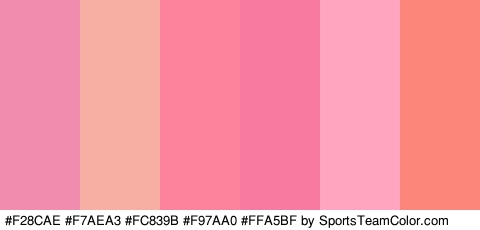 #F28CAE #F7AEA3 #FC839B #F97AA0 #FFA5BF #FC8679 Colors