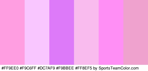 #FF9EE0 #F9C6FF #DC7AF9 #F9BBEE #FF8EF5 #EFA2CD Colors