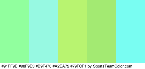 #91FF9E #98F9E3 #B9F470 #A2EA72 #79FCF1 Colors