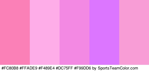 #FC80B8 #FFADE9 #F489E4 #DC75FF #F99DD6 Colors