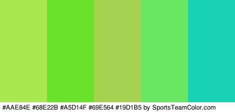 #AAE84E #68E22B #A5D14F #69E564 #19D1B5 Colors