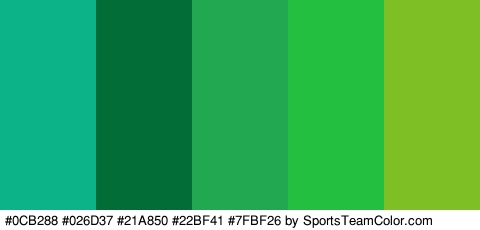 #0CB288 #026D37 #21A850 #22BF41 #7FBF26 Colors