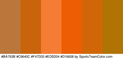 #BA763B #C9640C #F47D33 #ED5D04 #D16608 #B27305 Colors