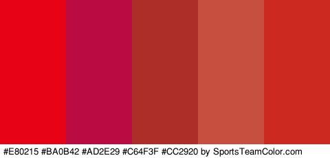 #E80215 #BA0B42 #AD2E29 #C64F3F #CC2920 Colors