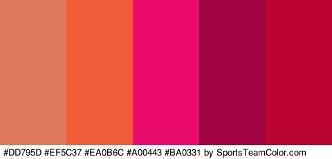 #DD795D #EF5C37 #EA0B6C #A00443 #BA0331 Colors