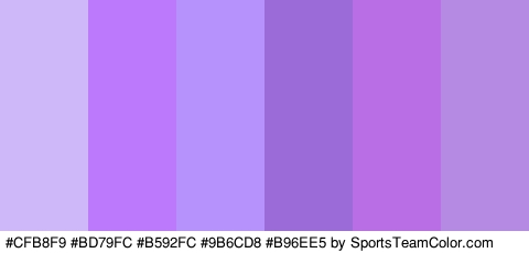 #CFB8F9 #BD79FC #B592FC #9B6CD8 #B96EE5 #B58AE2 Colors